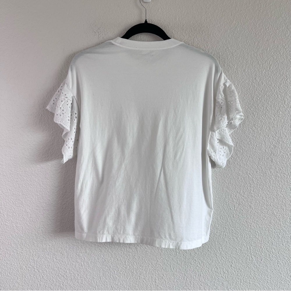 AG Adriano Goldschmied Sena Ruffle Eyelet Flutter Tee Cottagecore Top - Picture 5 of 10